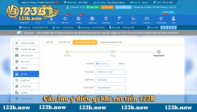 Cần lưu ý điều gì khi rút tiền 123B