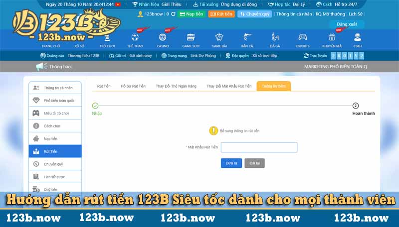 Hướng dẫn rút tiền 123B Siêu tốc