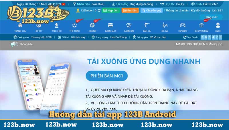 Hướng dẫn tải app 123B Android